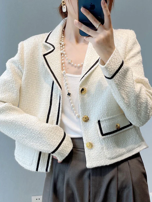 Long Sleeves Loose Buttoned Pockets Notched Collar Outerwear Woolen Coat