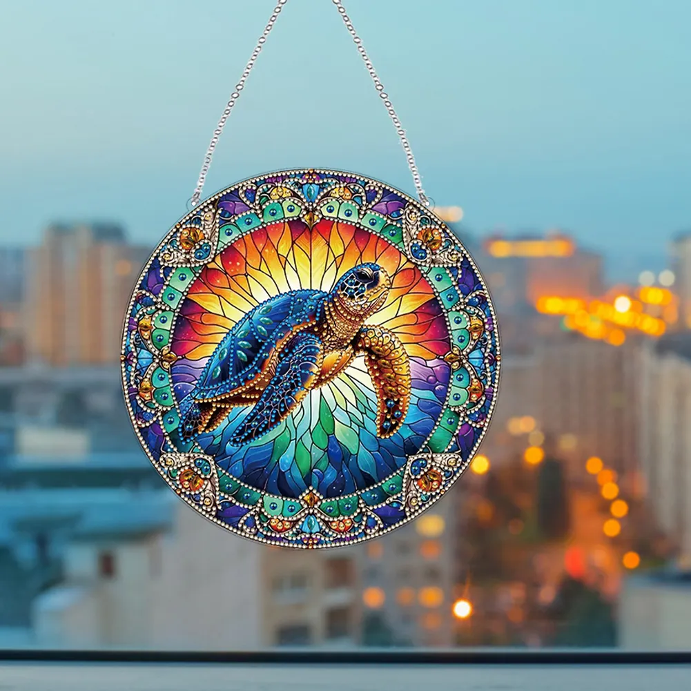 2D Flat DIY Stained Glass Turtle Suncatcher Diamond Painting Art Pendant