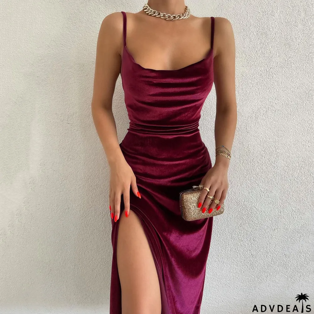 Fashion Formal Women Solid Color Sexy Elegant Maxi Dress