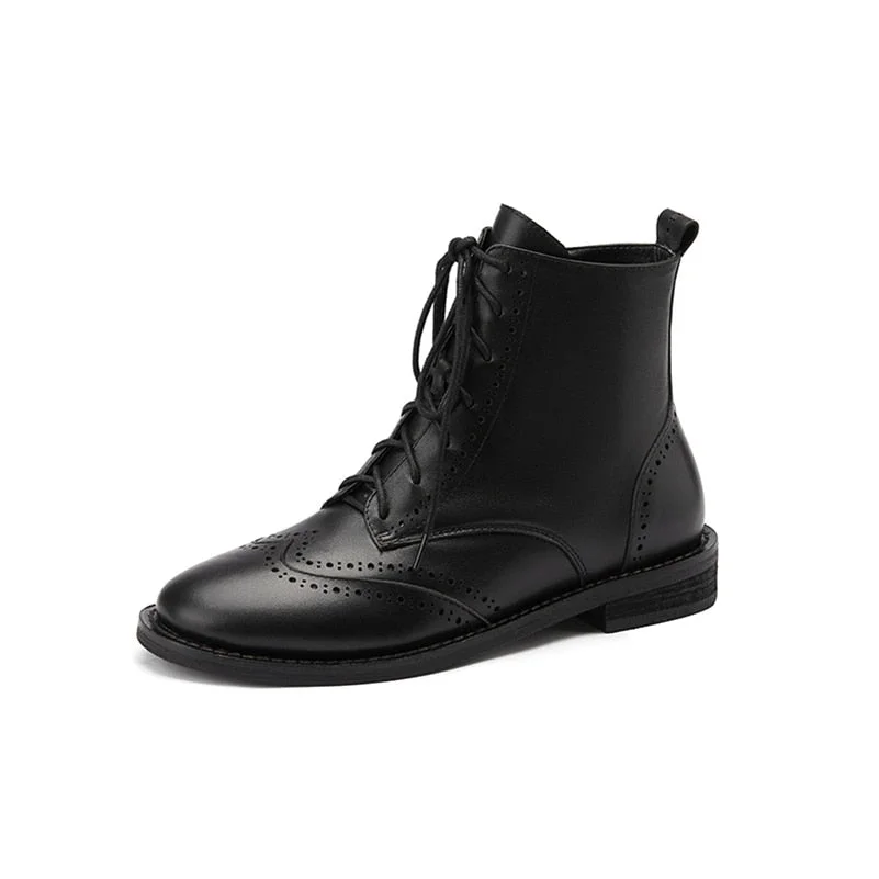 Meotina Women Shoes Genuine Leather Ankle Boots Thick Low Heel Short Boots Round Toe Zipper Lady Footwear Autumn 33-40 Wine Red