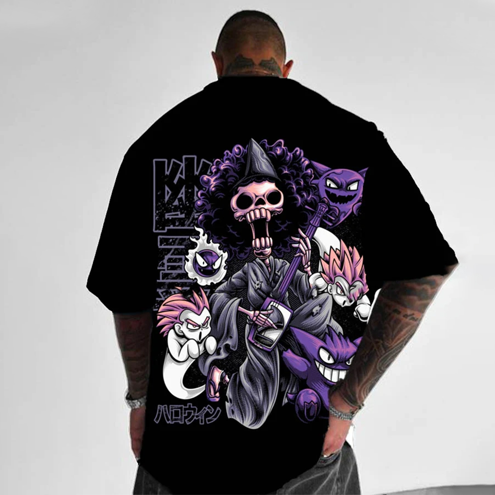trend fashionable anime print t-shirt
