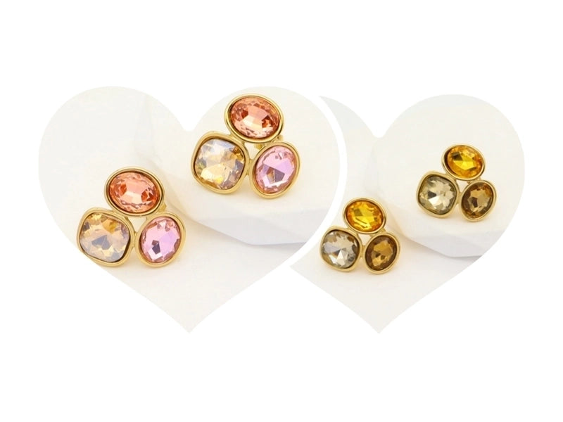 1 Pair Elegant Cute Shiny Geometric Round Inlay 304 Stainless Steel Rhinestones Glass Stone 18K Gold Plated Ear Studs