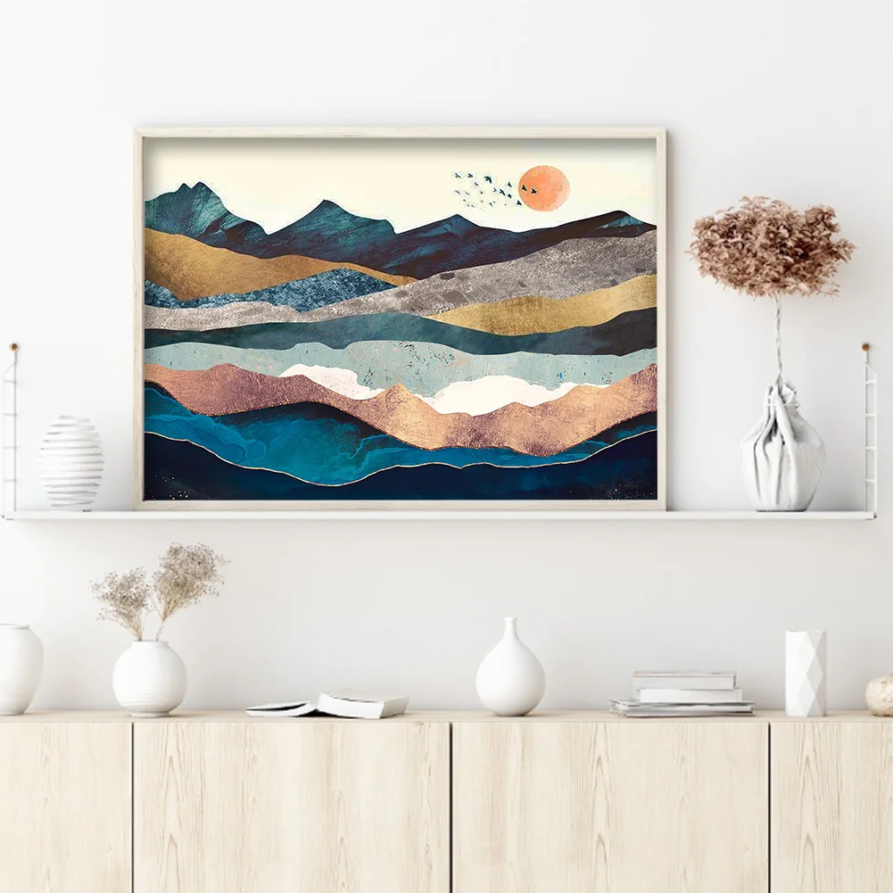 11CT Full Stamped Cross Stitch - Sunset Mountains(Canvas|40*50CM)