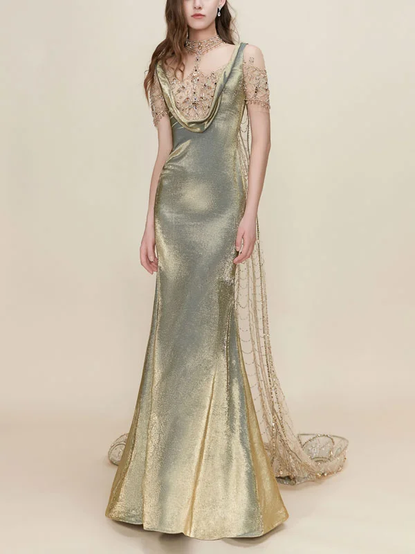 Crystal Clear Sleeves with Charming Temperament Women's Gowns