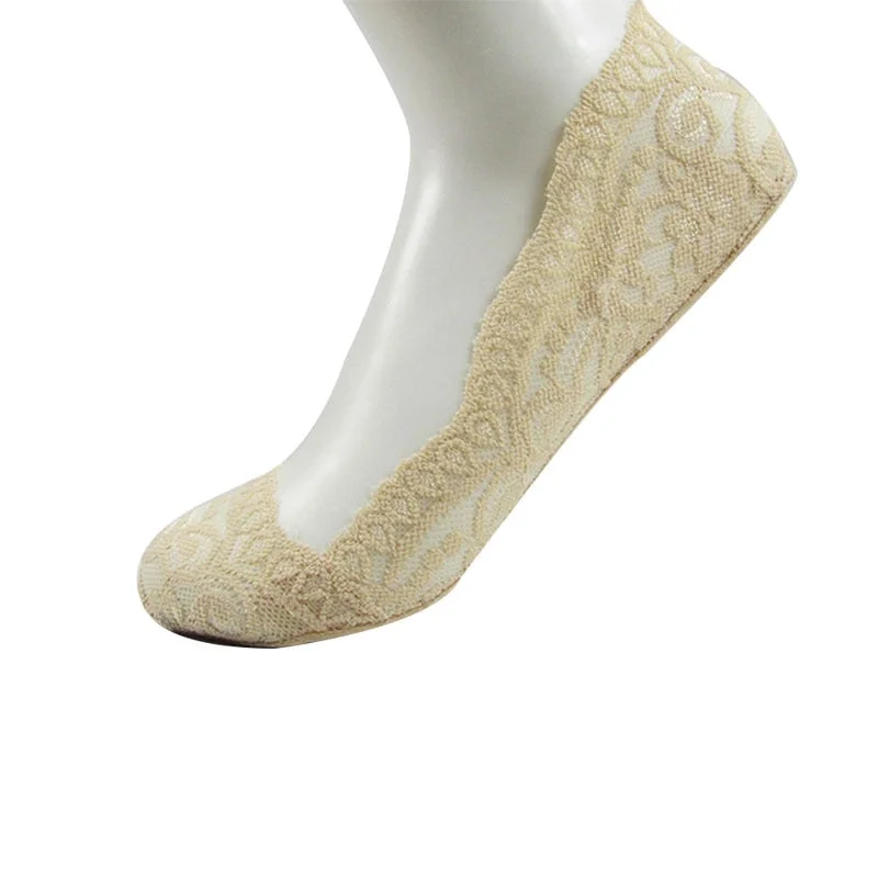 Summer women girl Silica Gel Lace Boat Socks Invisible Cotton Sole Non-slip Antiskid Slippers Anti-Slip Sock 3pair=6pcs