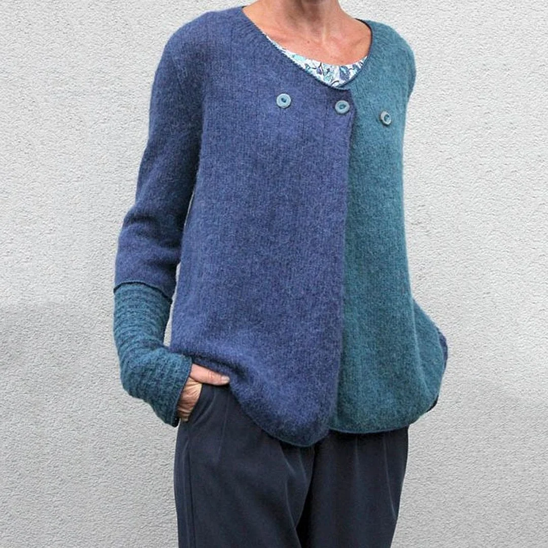 Blue Knitted Casual Sweaters | EGEMISS