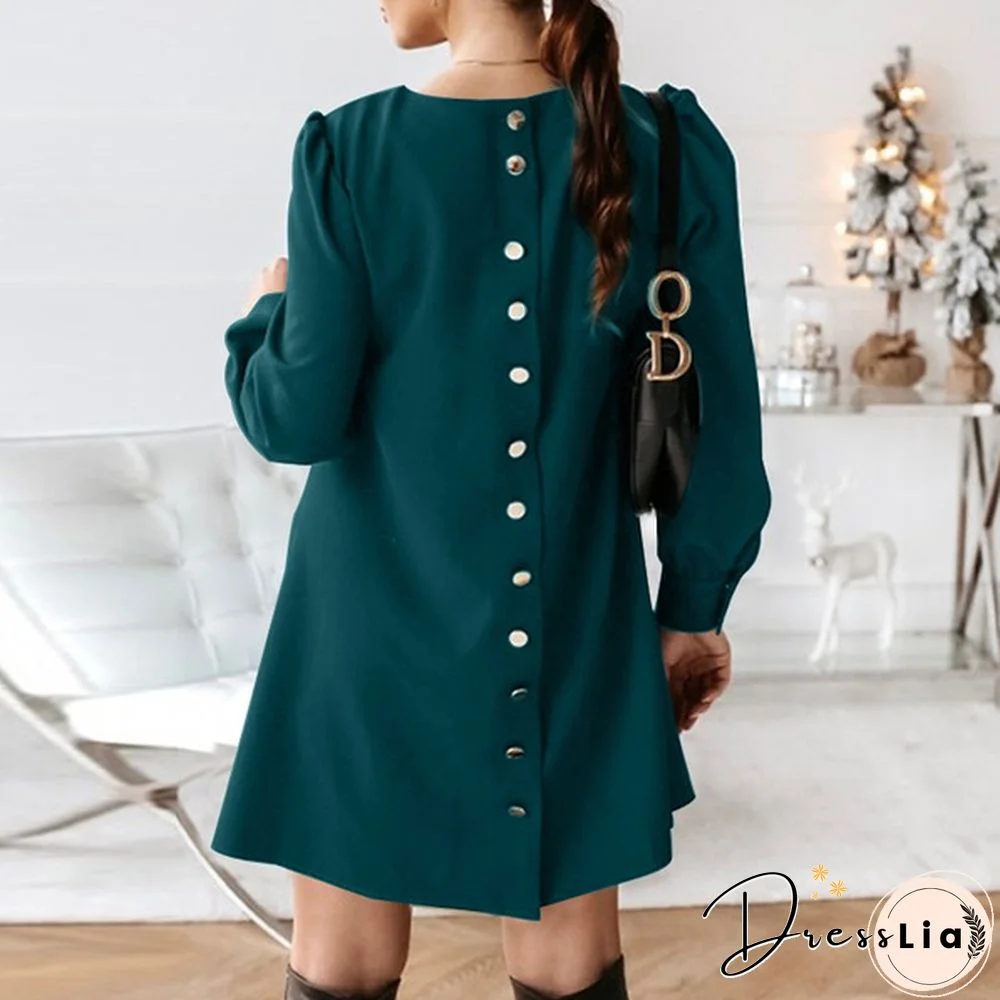 Womens O Neck Solid Loose Casual Party Cocktail Dress A Line Evening Mini Dress