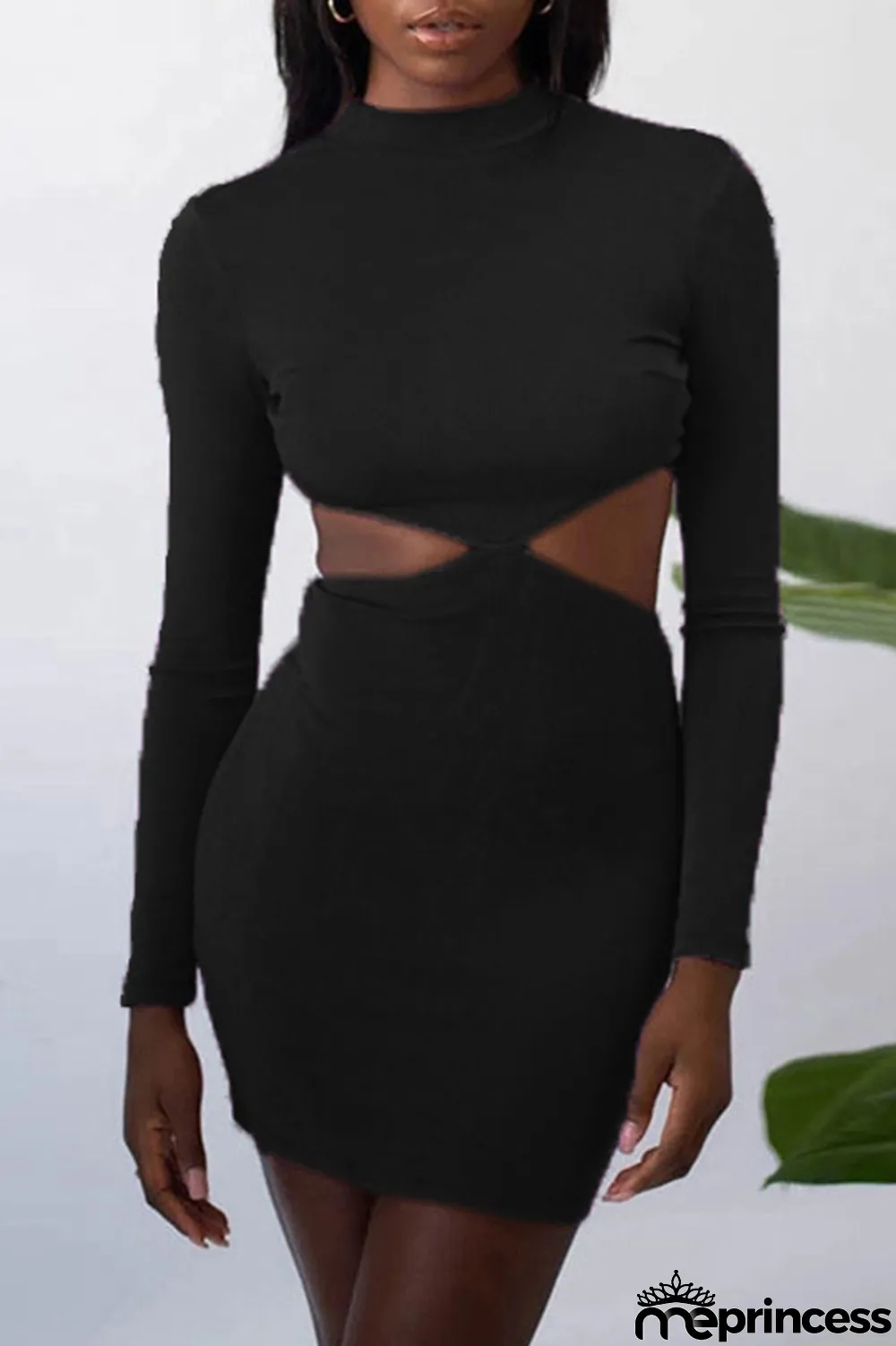 Apricot Fashion Sexy Solid Hollowed Out O Neck One Step Skirt Dresses