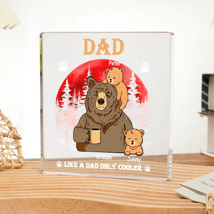 3 Names - Personalized Bear Family Pattern Custom Name Acrylic Square Ornament Father's Day Gift