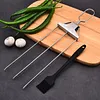 15.75 Inch Reusable Flat Grilling Skewers with Slider Push Bar Stainless Steel Grill Skewers with Storage Bag for Meats Chicken Sausage Veggie Shrimp Vegetables (2 fork Brush)