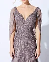 Women's V Neck Purple Embroidery Evening Dress - 01