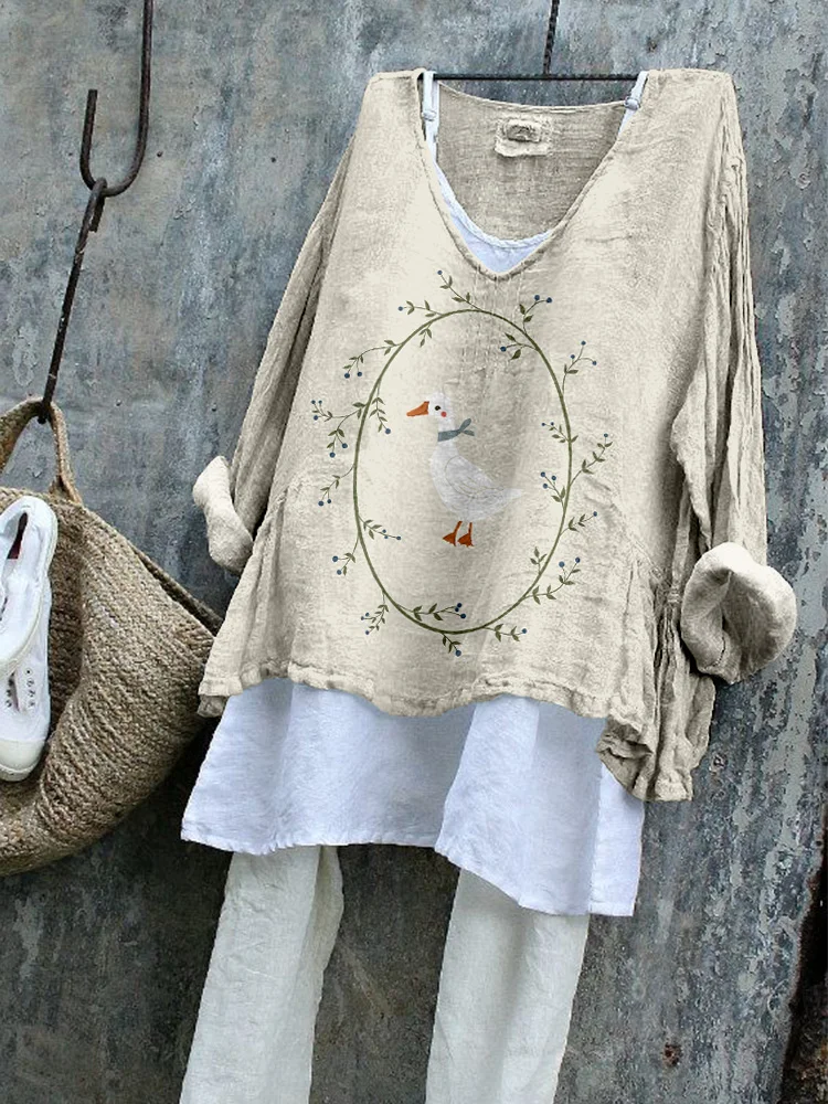 Cute Duck Art Linen Blend Cozy Flowy Tunic