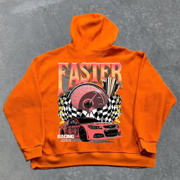 Casual Racing Graphic Print Long Sleeve Hoodie