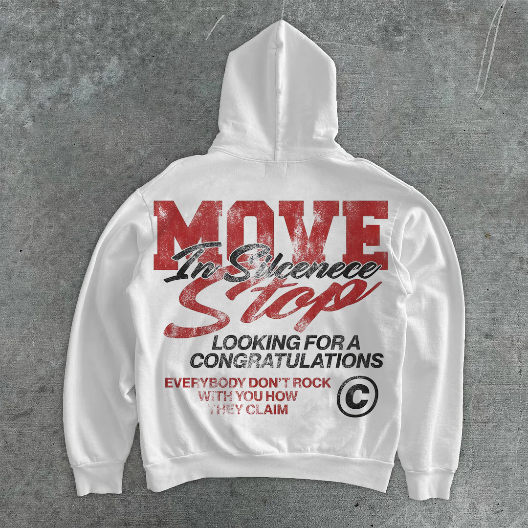 Vintage Unisex Move In Silence Graphic Oversized Hoodie - SOPULA