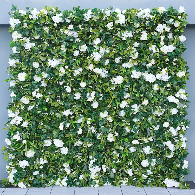 A7857 Green Real Touch Leave White Rose Rolling Up Cloth Fabric Flower Wall