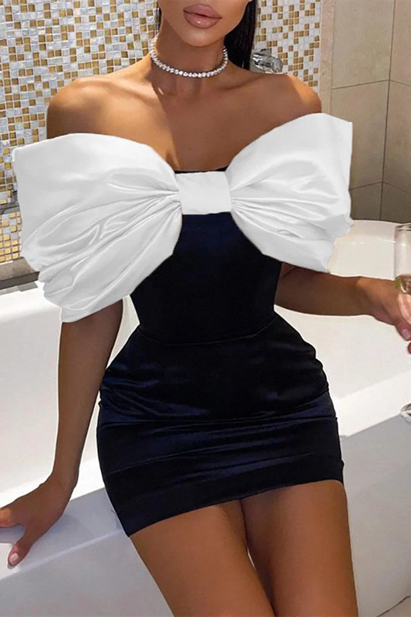 Fashion Sexy Patchwork With Bow Strapless Evening Dress