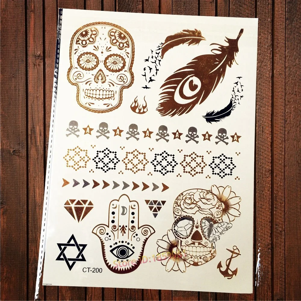 Sdrawing Big Size Gold Flying Butterfly Flash Tattoo Jewel Sticker ACT-199 Henna Bracelet 3D Makeup Butterfly Waterproof Tattoo Women