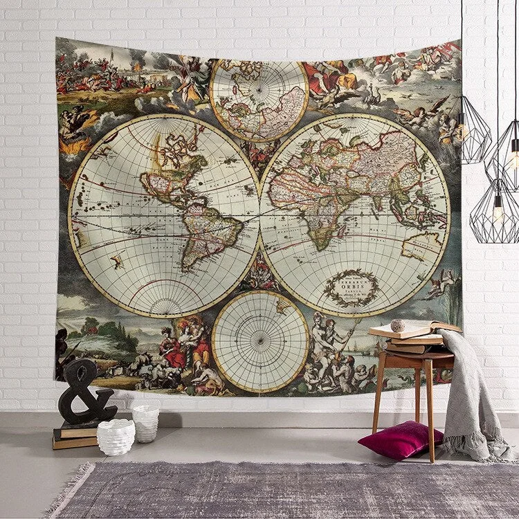 World Map Printed Tapestry Wall Hanging Boho Decor Mandala Wall Cloth Tapestry Yoga Mat Hippie Wall Hanging Tapestry Home Decor