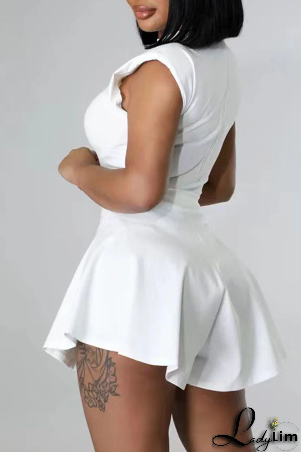 Pink Casual Solid Split Joint Fold O Neck Sleeveless Two Pieces