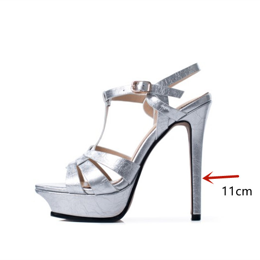 GOOSHOE Women's Leather Thin High Heel Waterproof Platform Open Toe Buckle Sandals