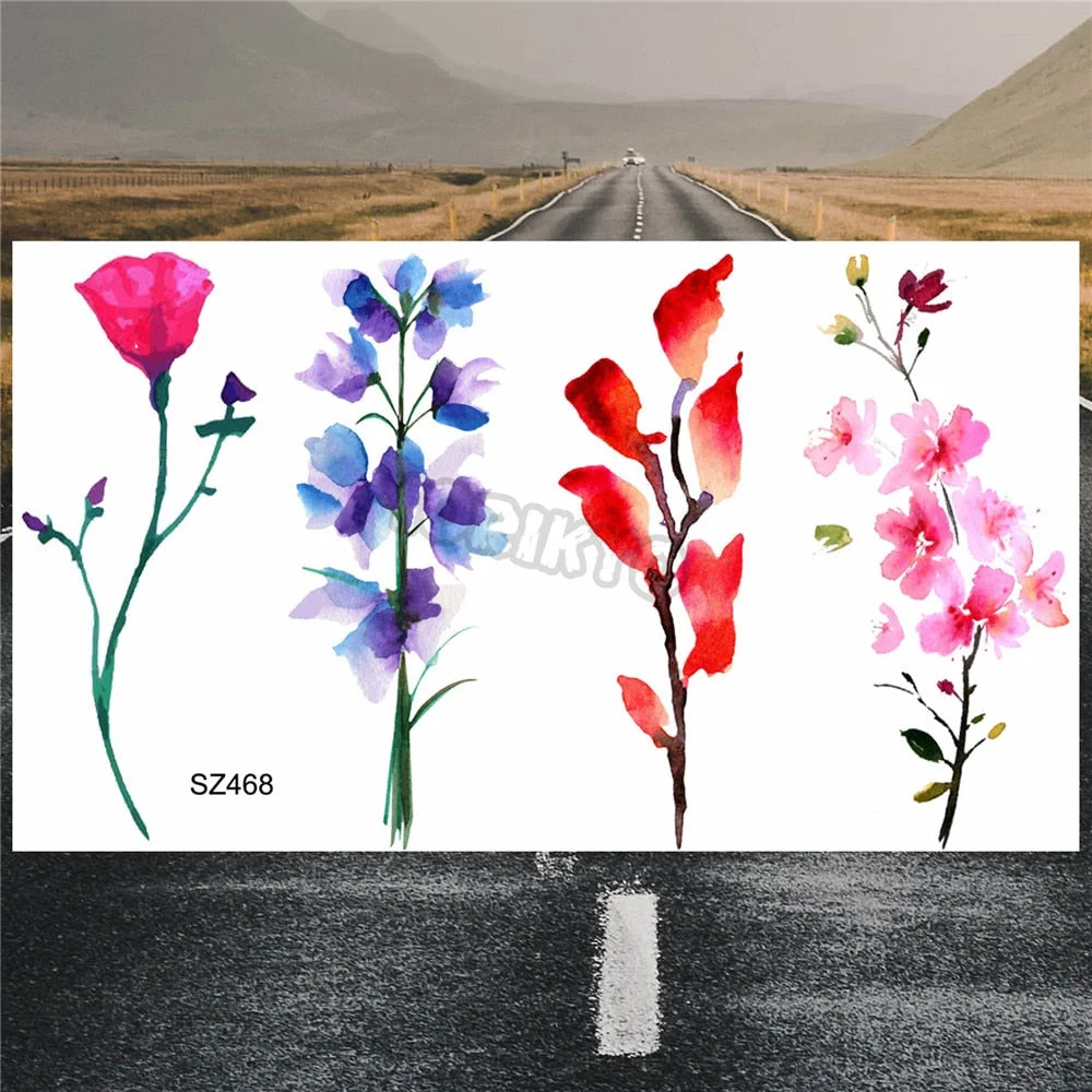 Colorful Hummingbird Small Temporary Tattoos For Women Girls Lavender Plum Blossom Fake Tattoo Sticker Wedding Neck Tatoos Ear