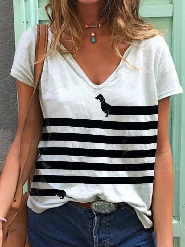 Long Dog Art Print V Neck T Shirt
