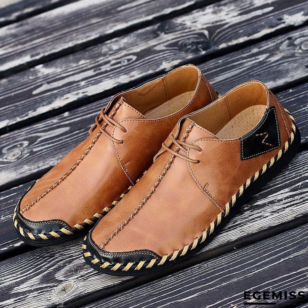 Men Casual Cow Leather Light Comfortable Split Leather Flats Shoes | EGEMISS