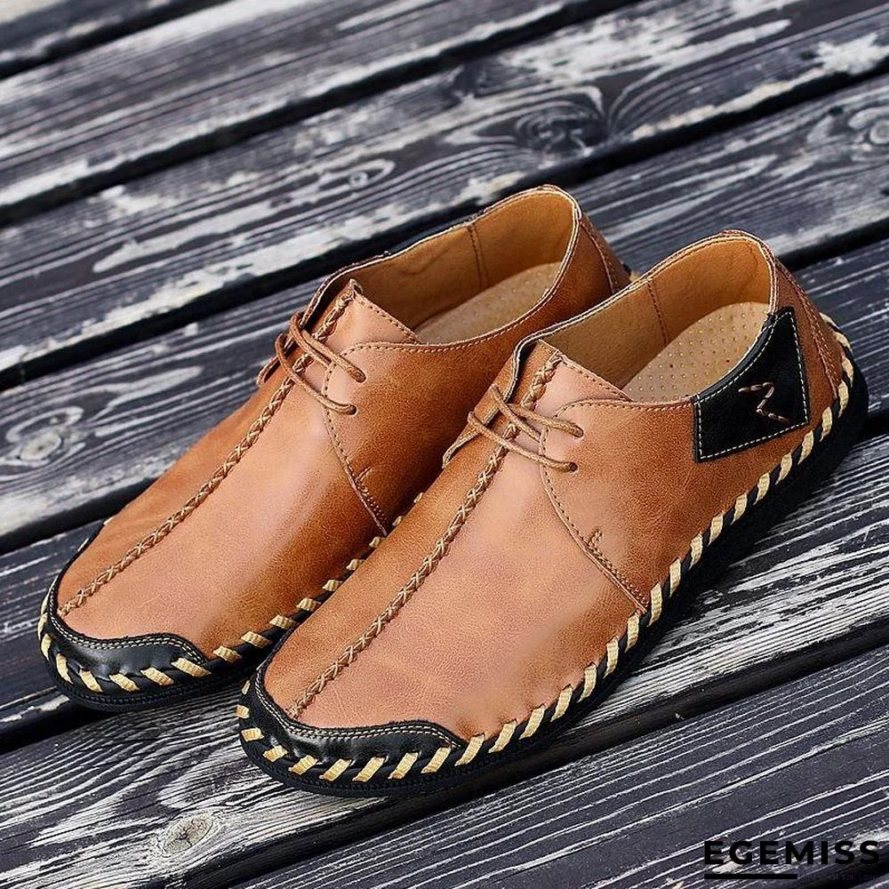 Men Casual Cow Leather Light Comfortable Split Leather Flats Shoes | EGEMISS