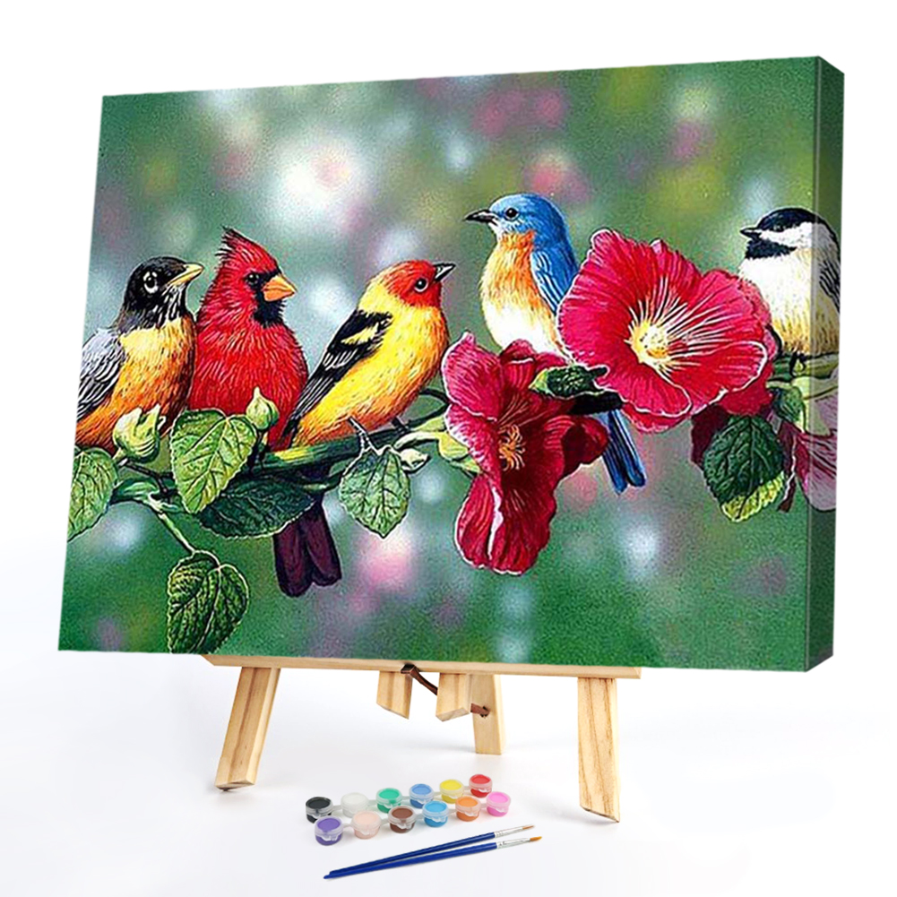 

50*40CM - Paint By Numbers - Birds on Branch, 501 Original