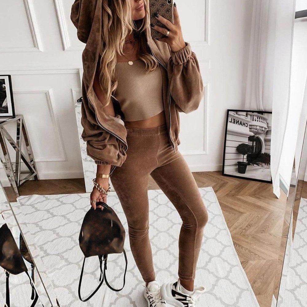 Cozy Plain Hoodie Top And Slim Fitted Lounge Jogger Pants Set