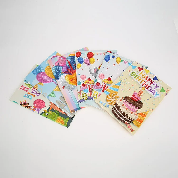 6pcs Cartoon Greeting Cards DIY Diamond Painting Birthday Postcards Craft