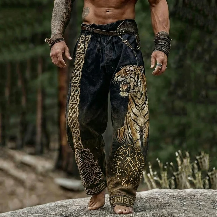 Men's Viking Tiger Bohemian Style Gradient Nordic Retro Pants