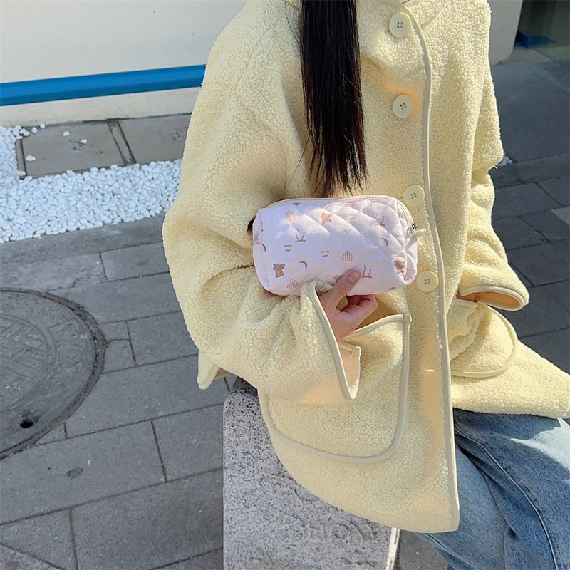 31291 Fresh Quilted Hand-held Cosmetic Bag Girl Large Capacity Cute Storage Student Zipper Stationery Bag Pencil Case