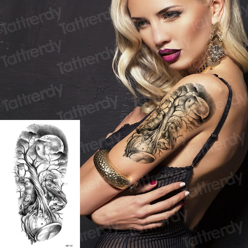 Snake Flower Rose Waterproof Temporary Tattoo Sticker Flash Tattoo Lace Fox Lion Body paint Arm Fake Sleeve Tattoo Women Mermaid