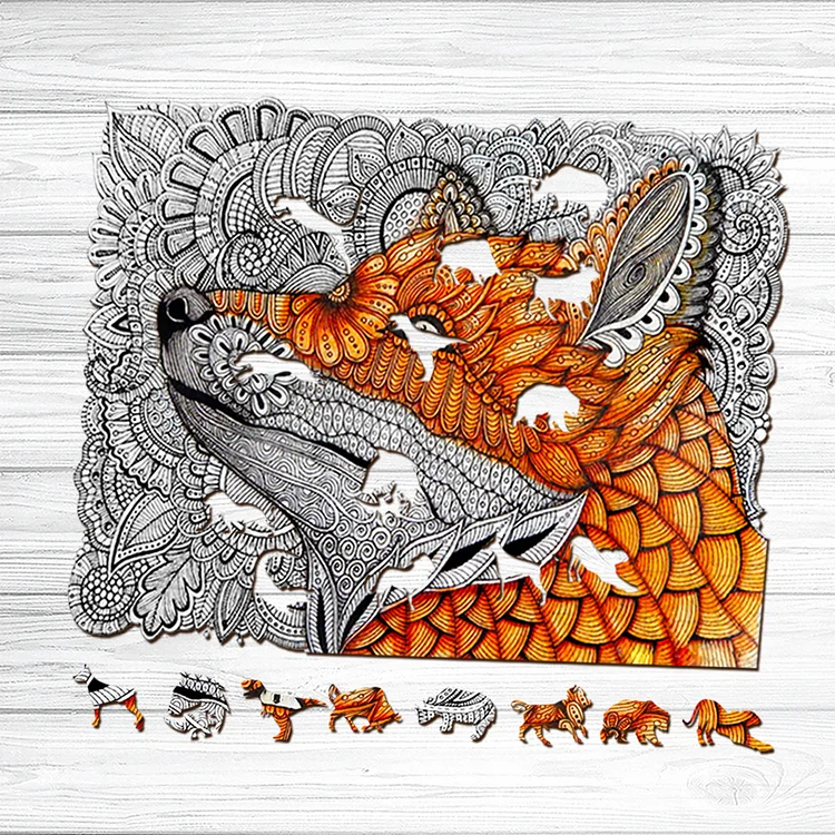 Ericpuzzle™ Ericpuzzle™Zentangle Fox Wooden  Puzzle