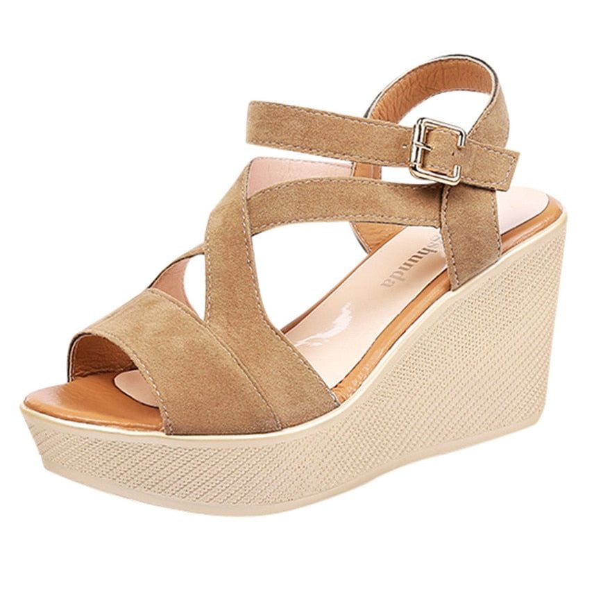 2020 Women Ladies Women Fish Mouth Non-slip Platform Slope High Heels Sandals Buckle Strap Sandals Outdoor Style for Women