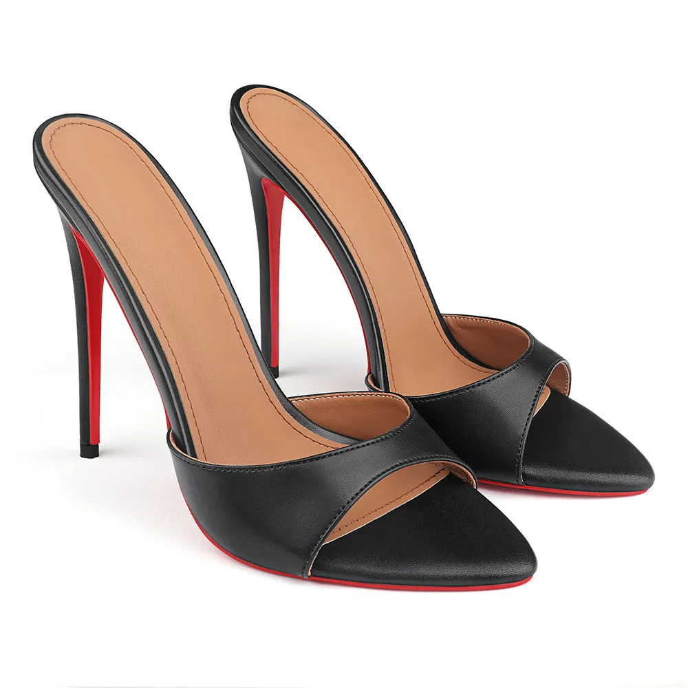 120mm/100mm/80mm Women's Sandals Strap Pointed Toe Mules Red Bottom Heels Matte-vocosishoes