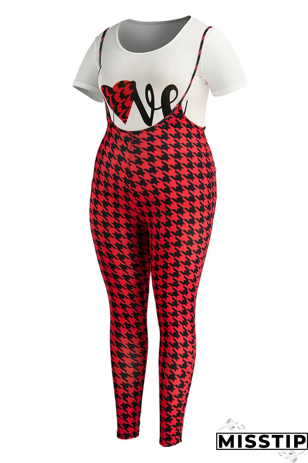 Pink Fashion Casual Letter Plaid Print Basic O Neck Short Sleeve Two Pieces