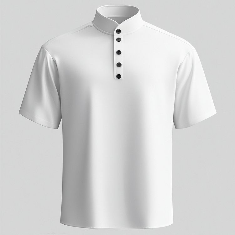 Men's Stand Collar Half Button Short Sleeve Solid Shirt