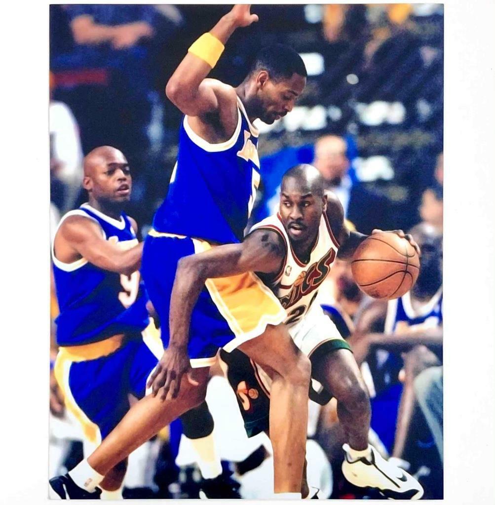 Gary Payton vs Robert Horry, Nick Van Exel 8x10 Photo Poster painting Seattle Supersonics Lakers