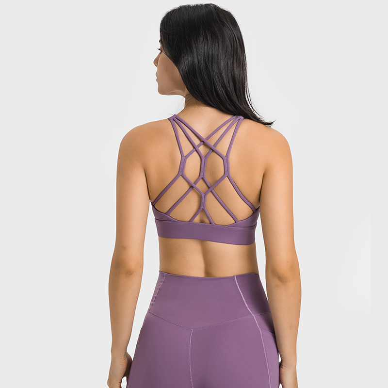 Hergymclothing Saffron Purple women's high performance cross back comfortable multi strap sports bra online shopping