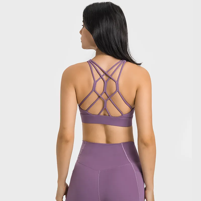 Hergymclothing Saffron Purple women's high performance cross back comfortable multi strap sports bra online shopping