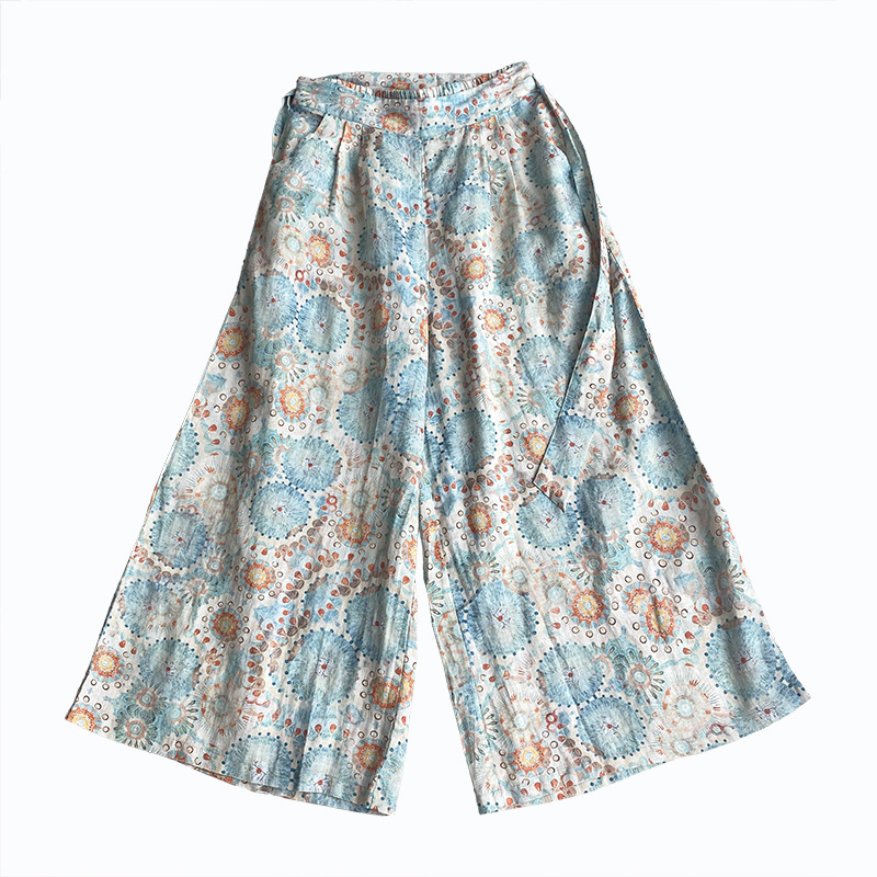 Vintage Print Wide-Leg Pants
