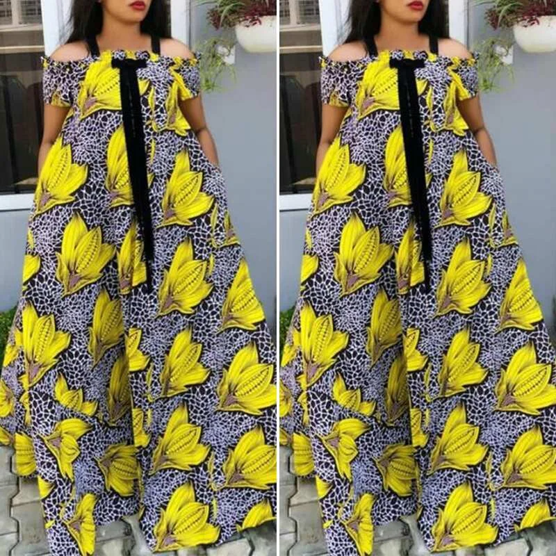 Summer Sundress Women Dress VONDA 2022 Vintage Floral Printed Party Long Maxi Dress Holiday Short Sleeve Vestido Robes Longue
