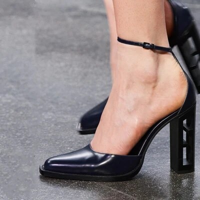 VCshoes Leather Hollow Sandals Catwalk Special-shaped Heel Hollow Women's Shoes
