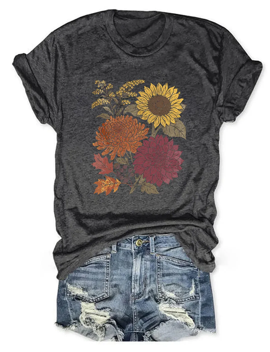 Fall Floral Sunflower Dahlia T-shirt