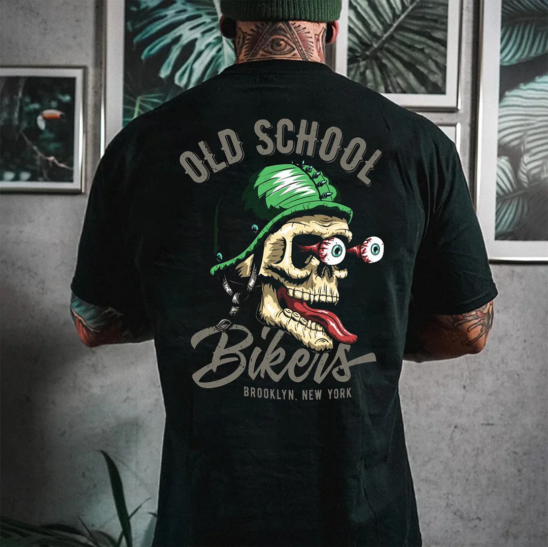 OLD SCHOOL BIKERS Helmet Skull Print Men's T-shirt