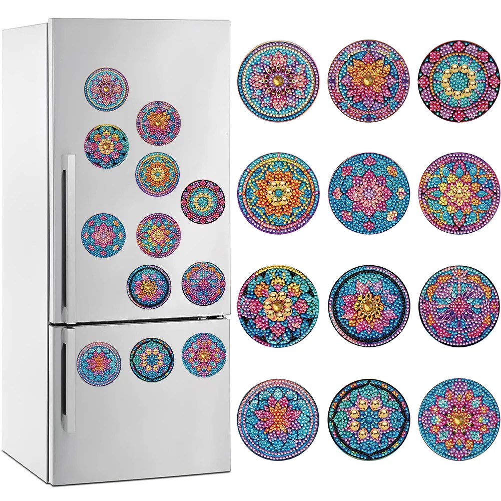 12Pcs Mandala Diamond Painting Magnets Refrigerator for Adult Kid Beginners