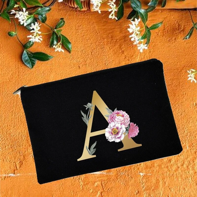 Glamorous Personalized Floral A-Z Initial Letter Cosmetic Bag Travel Organizer