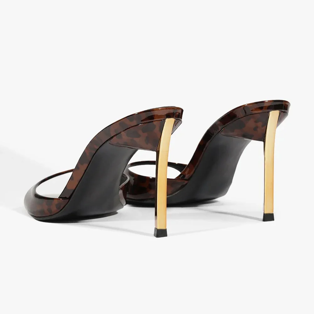 Brown & Black Patent Leather Tortoiseshell Pattern Mule Heels